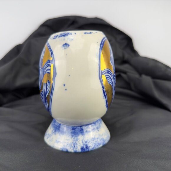ANTHROPOLOGIE Ruan Hoffmann Jardin des Plantes Ceramic Blue & Gold White Vase - Picture 5 of 12